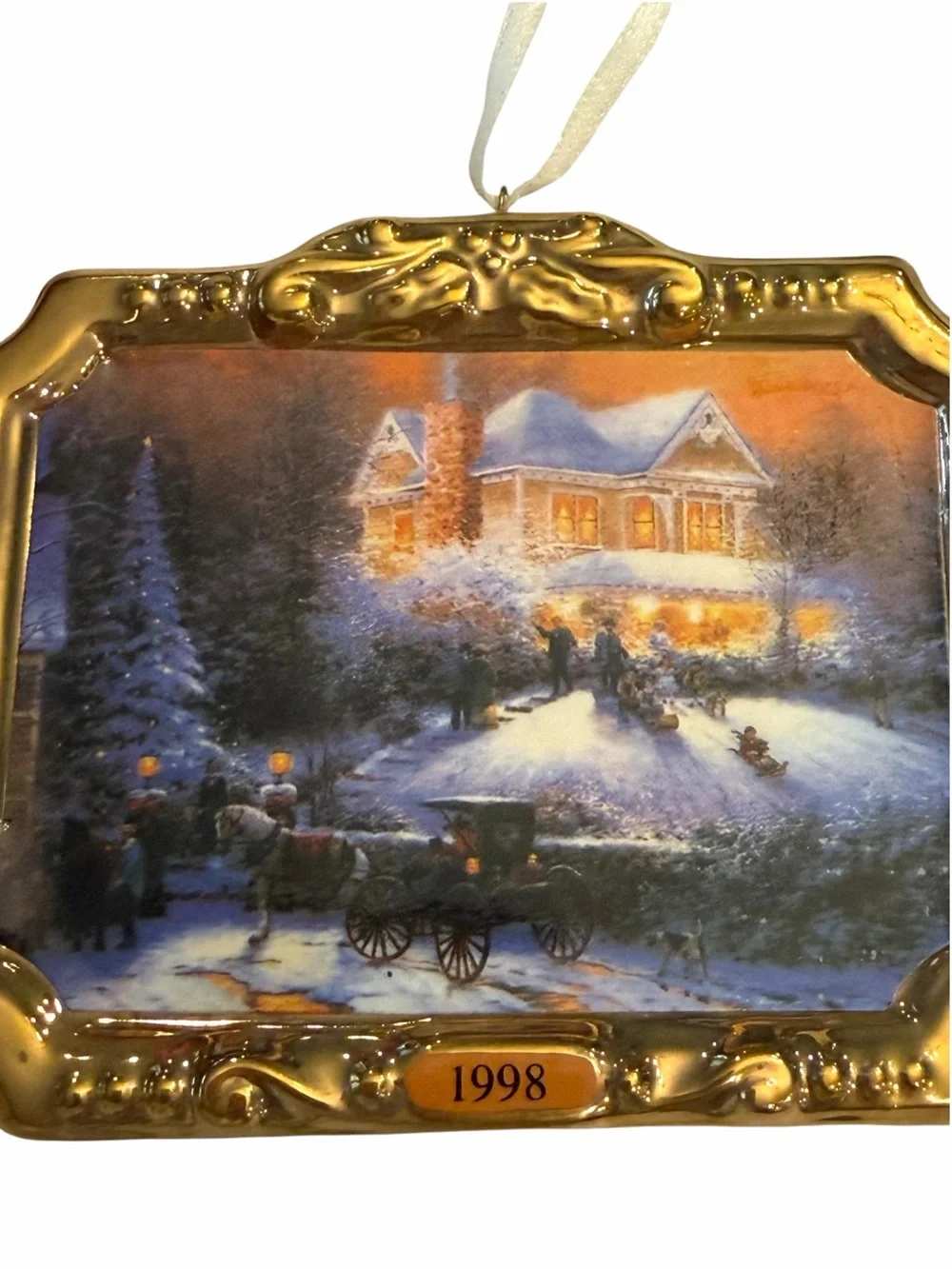 Hallmark 1998 Ceramic Ornament Victorian Christmas II Thomas Kinkade Winter Snow